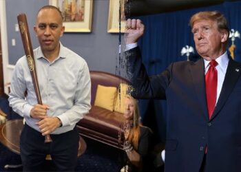 Jeffries Sparks Social Media Firestorm with ‘Low Energy’ Pic Holding Baseball Bat Opposing Trump Bill